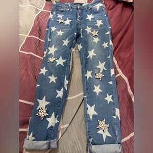Starry Blue Beaded Straight Leg Jeans. Size Small.